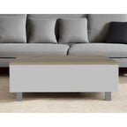 Lift Top Coffee Table with Drawer and Shelf, White and Light Oak, 31.5"W x 21.4"D x 21.4"H