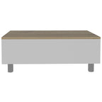 Lift Top Coffee Table with Drawer and Shelf, White and Light Oak, 31.5"W x 21.4"D x 21.4"H