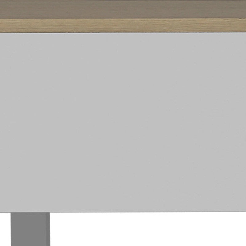 Lift Top Coffee Table with Drawer and Shelf, White and Light Oak, 31.5"W x 21.4"D x 21.4"H
