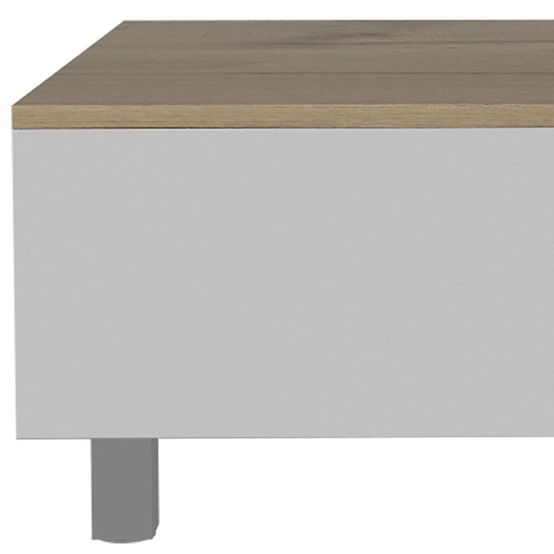 Lift Top Coffee Table with Drawer and Shelf, White and Light Oak, 31.5"W x 21.4"D x 21.4"H