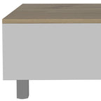 Lift Top Coffee Table with Drawer and Shelf, White and Light Oak, 31.5"W x 21.4"D x 21.4"H