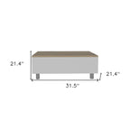 Lift Top Coffee Table with Drawer and Shelf, White and Light Oak, 31.5"W x 21.4"D x 21.4"H
