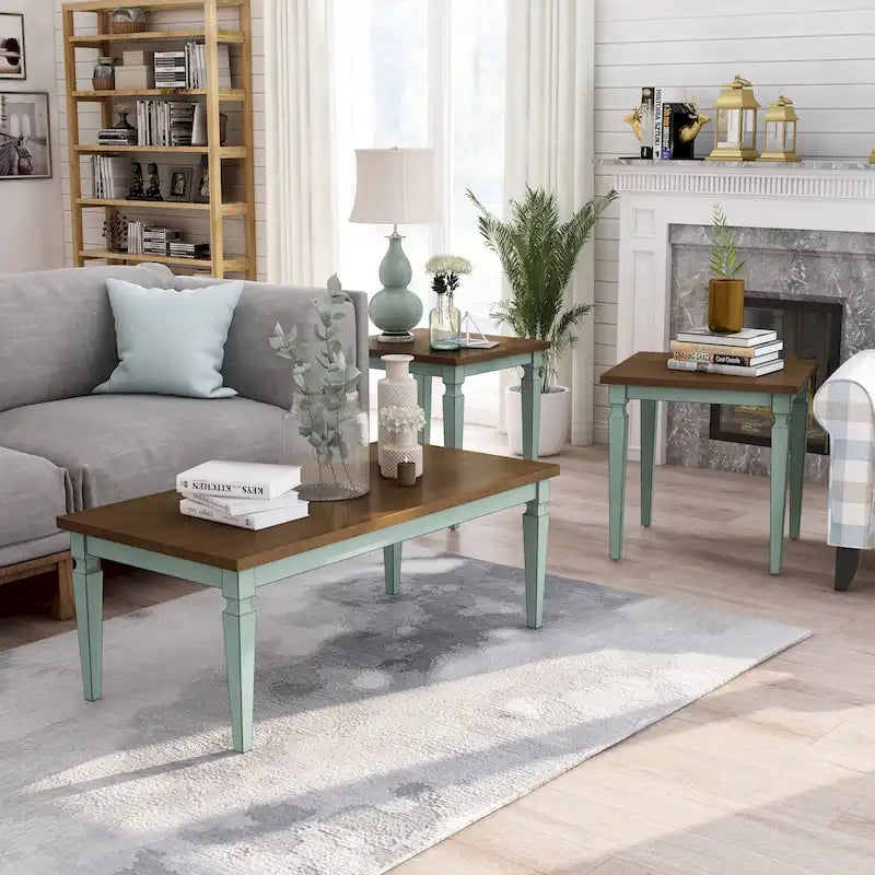 48-inch Solid Wood 3-Piece Coffee Table Set with Distressed Finish