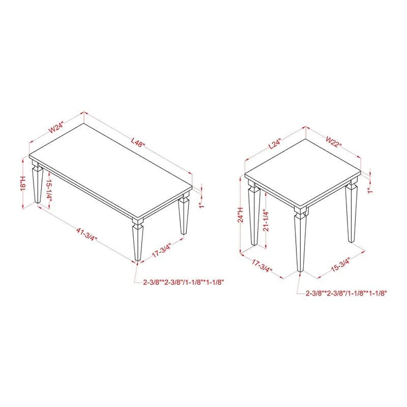 48-inch Solid Wood 3-Piece Coffee Table Set with Distressed Finish