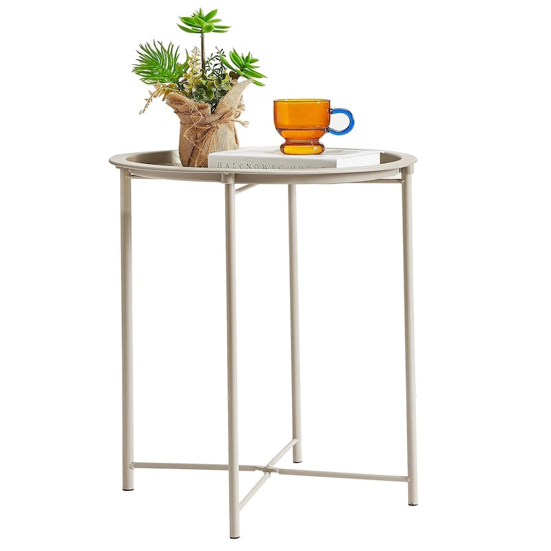 Folding Round Side Table with Removable Tray, Steel Frame, 18.5"W x 19.7"H