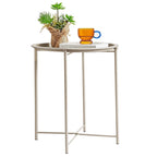 Folding Round Side Table with Removable Tray, Steel Frame, 18.5"W x 19.7"H