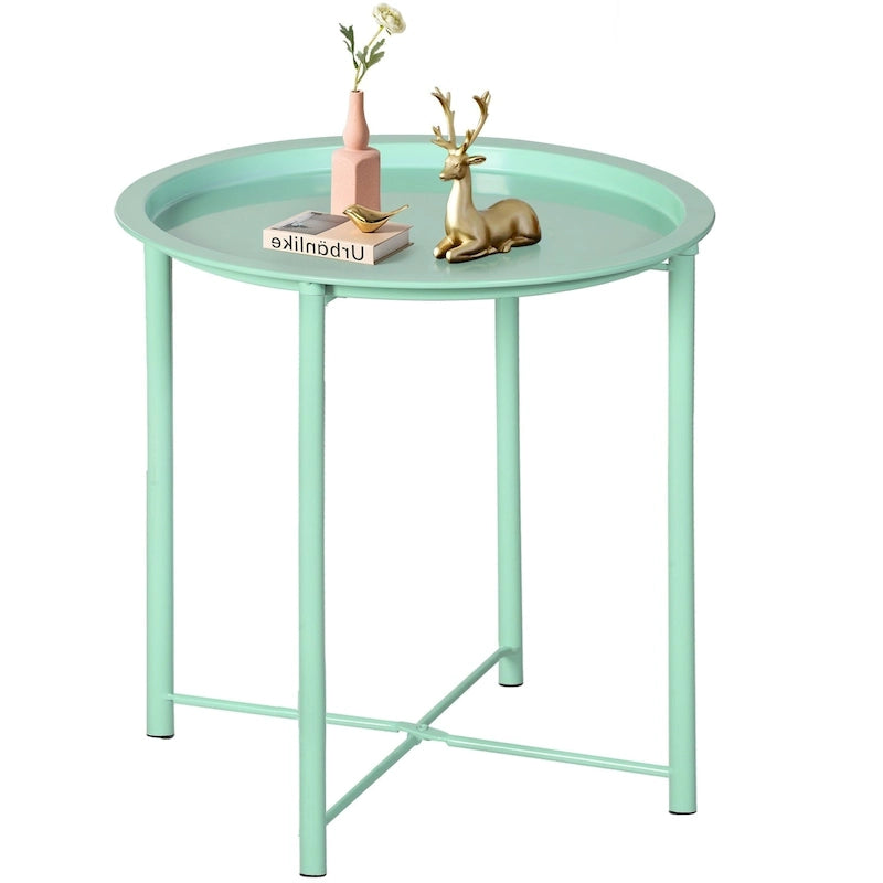 Folding Round Side Table with Removable Tray, Steel Frame, 18.5"W x 19.7"H