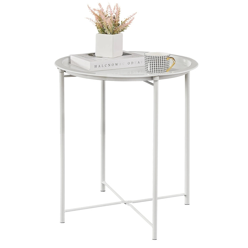 Folding Round Side Table with Removable Tray, Steel Frame, 18.5"W x 19.7"H