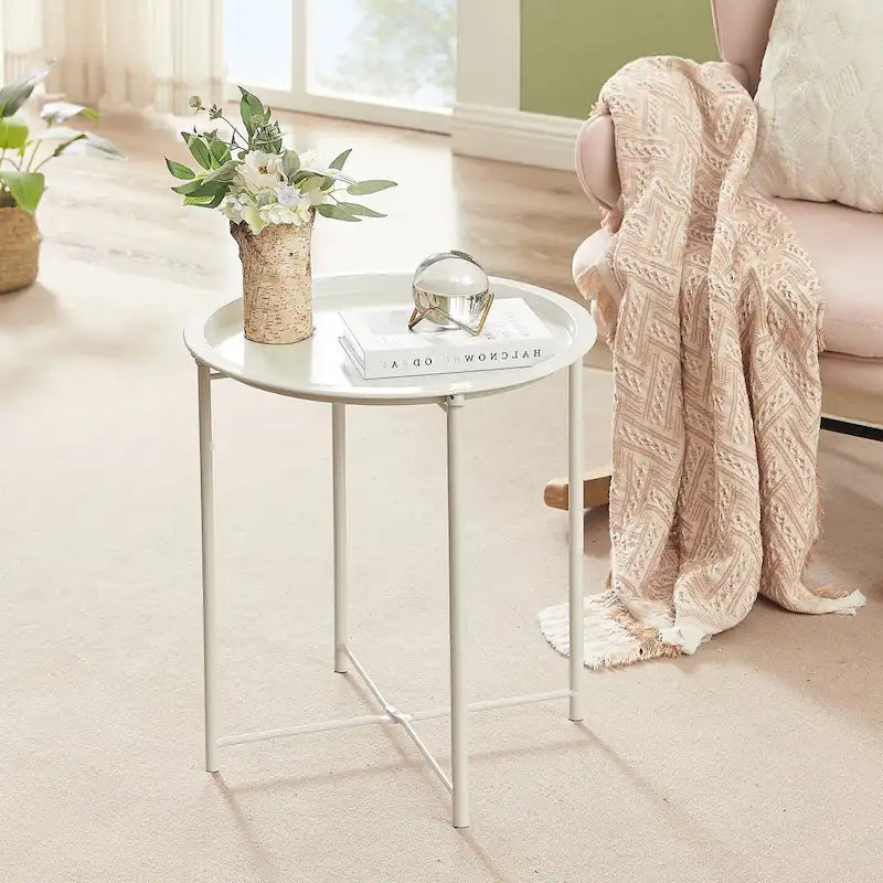 Folding Round Side Table with Removable Tray, Steel Frame, 18.5"W x 19.7"H