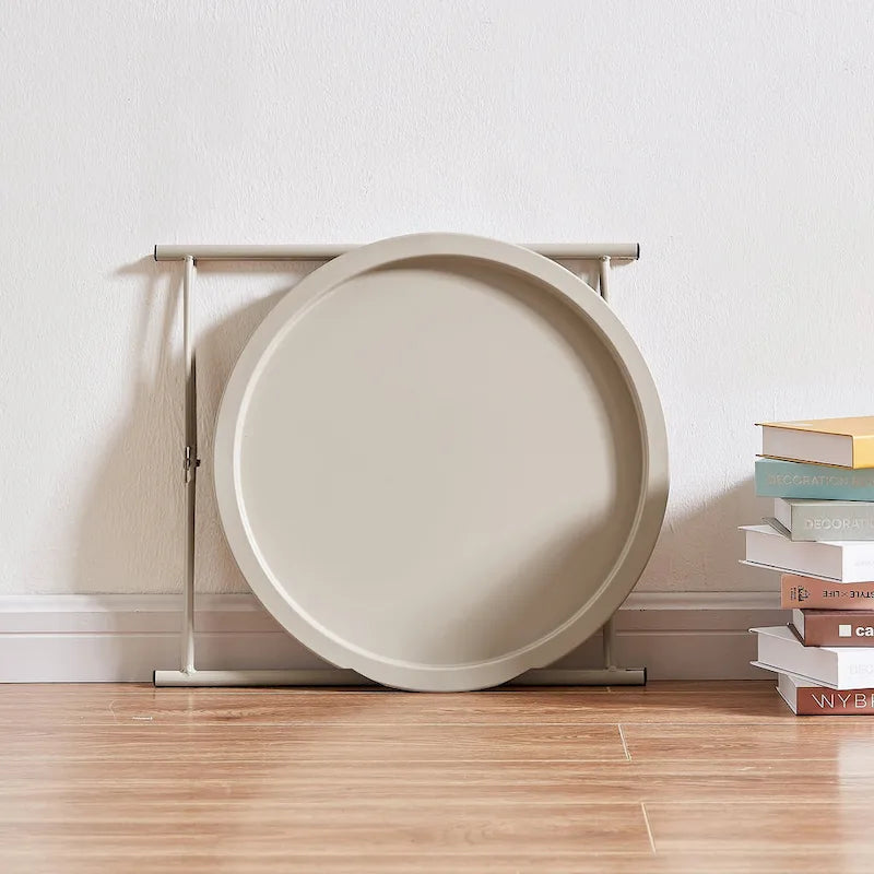 Folding Round Side Table with Removable Tray, Steel Frame, 18.5"W x 19.7"H