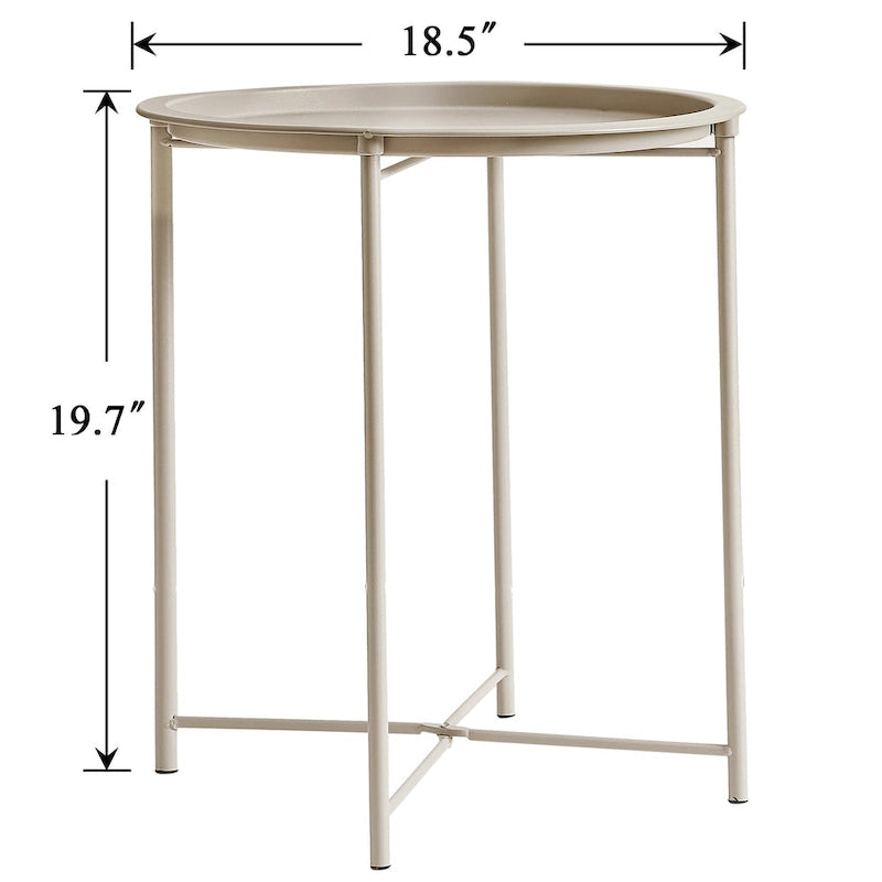 Folding Round Side Table with Removable Tray, Steel Frame, 18.5"W x 19.7"H