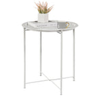 Folding Round Side Table with Removable Tray, Steel Frame, 18.5"W x 19.7"H