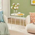 Folding Round Side Table with Removable Tray, Steel Frame, 18.5"W x 19.7"H