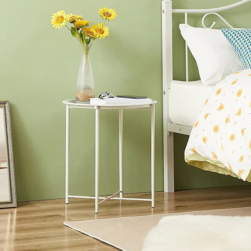 Folding Round Side Table with Removable Tray, Steel Frame, 18.5"W x 19.7"H