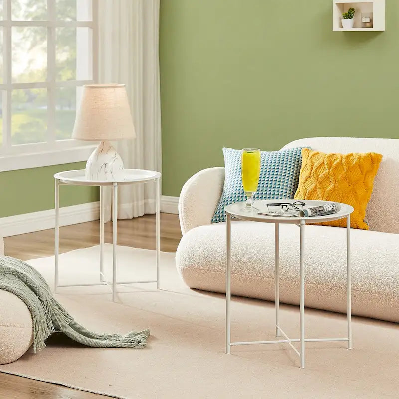 Folding Round Side Table with Removable Tray, Steel Frame, 18.5"W x 19.7"H