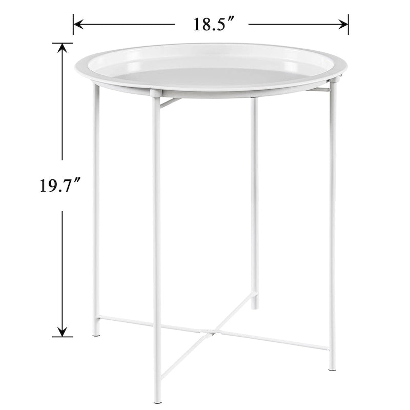 Folding Round Side Table with Removable Tray, Steel Frame, 18.5"W x 19.7"H