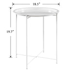 Folding Round Side Table with Removable Tray, Steel Frame, 18.5"W x 19.7"H