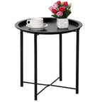 Folding Round Side Table with Removable Tray, Steel Frame, 18.5"W x 19.7"H