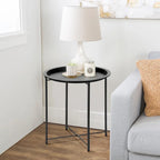 Folding Round Side Table with Removable Tray, Steel Frame, 18.5"W x 19.7"H