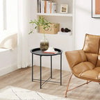 Folding Round Side Table with Removable Tray, Steel Frame, 18.5"W x 19.7"H