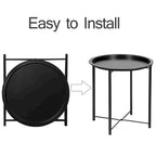 Folding Round Side Table with Removable Tray, Steel Frame, 18.5"W x 19.7"H