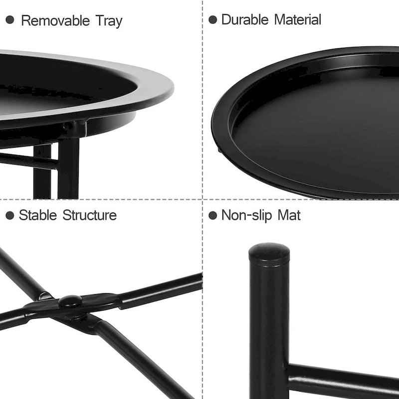 Folding Round Side Table with Removable Tray, Steel Frame, 18.5"W x 19.7"H