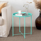 Folding Round Side Table with Removable Tray, Steel Frame, 18.5"W x 19.7"H