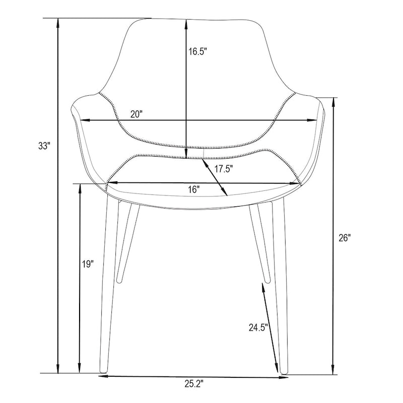 Upholstered Dining Arm Chair with Metal Legs, Set of 2 – 24.5"D x 25.2"W x 33"H