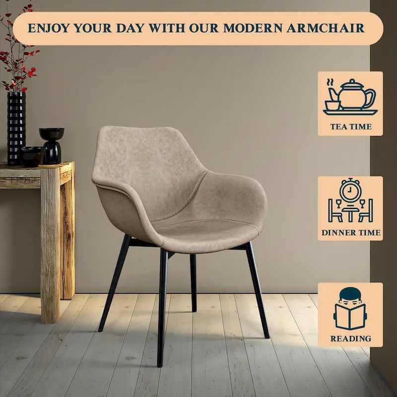 Upholstered Dining Arm Chair with Metal Legs, Set of 2 – 24.5"D x 25.2"W x 33"H