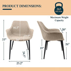 Upholstered Dining Arm Chair with Metal Legs, Set of 2 – 24.5"D x 25.2"W x 33"H