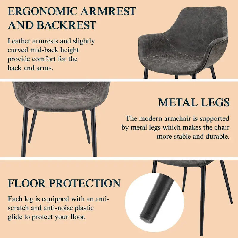 Upholstered Dining Arm Chair with Metal Legs, Set of 2 – 24.5"D x 25.2"W x 33"H