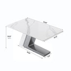 Modern Slate Kitchen Dining Table with White Rectangle Sintered Stone Top and Metal Legs -- 63/71/79