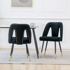Set of 2 Velvet Upholstered Dining Chair with Nailheads and Metal Legs