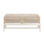 Linen Fabric Upholstered 2 Drawer Storage Bench with Tufted Seat and Ring Handles - Beige - 