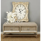 Linen Fabric Upholstered Storage Bench with 2 Drawers, Tufted Seat and Ring Handles, Beige