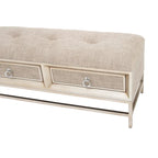 Linen Fabric Upholstered Storage Bench with 2 Drawers, Tufted Seat and Ring Handles, Beige