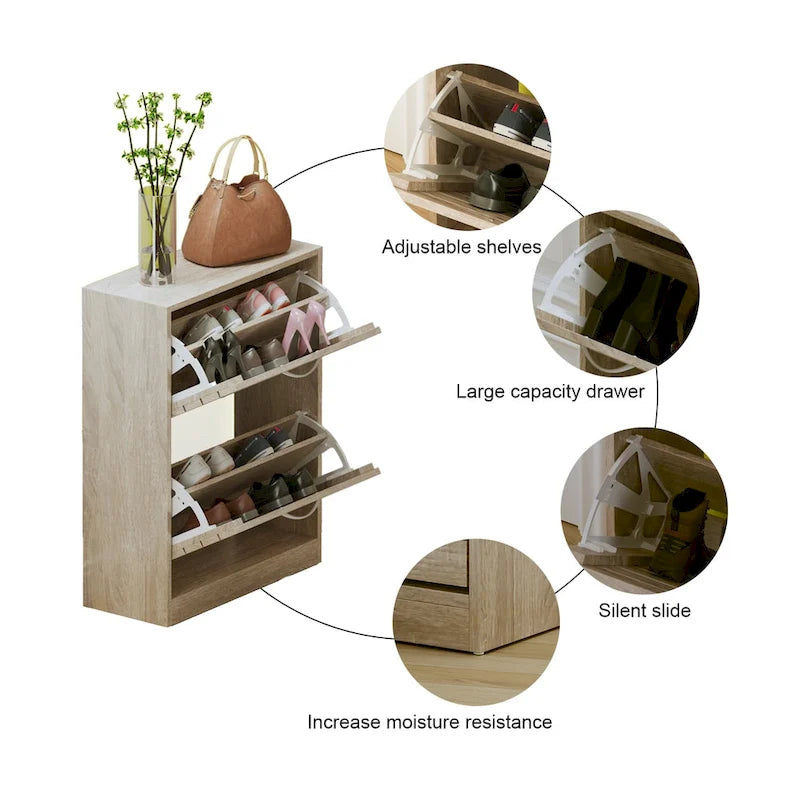 2-Tier Shoe Cabinet, 18mm Particleboard with PVC Edge Banding