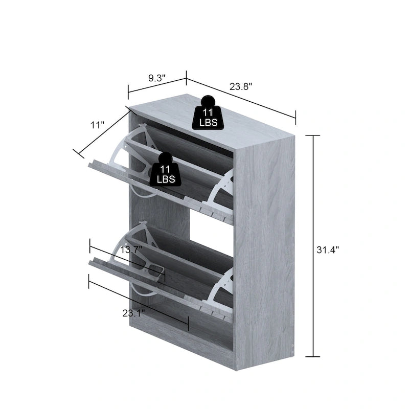 2-Tier Shoe Cabinet, 18mm Particleboard with PVC Edge Banding