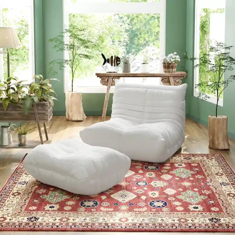 Upholstered Sofa Set with Ottoman, Beige Fabric – Single Sofa / Loveseat / Couch / Ottoman