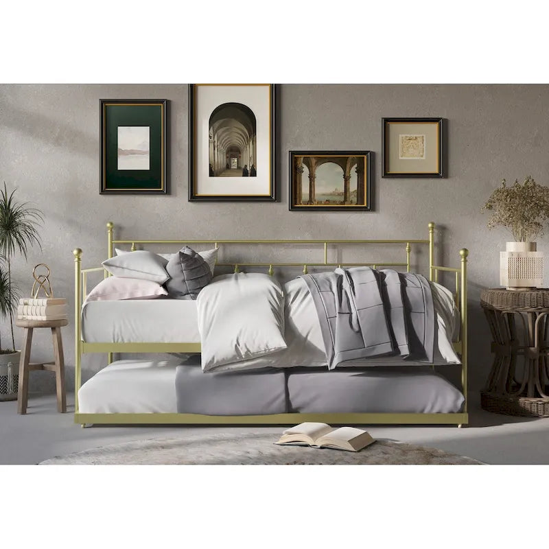 Twin Metal Daybed with Pull-Out Trundle, Multiple Colors
