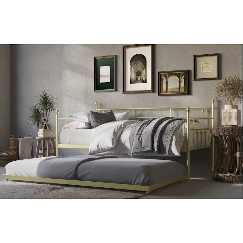 Twin Metal Daybed with Pull-Out Trundle, Multiple Colors
