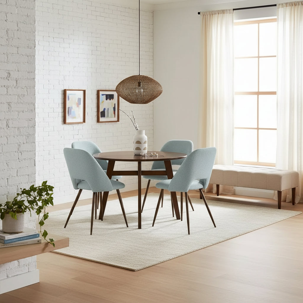 Upholstered Modern Cutout Back Dining Chair with Walnut LegSet of 4)