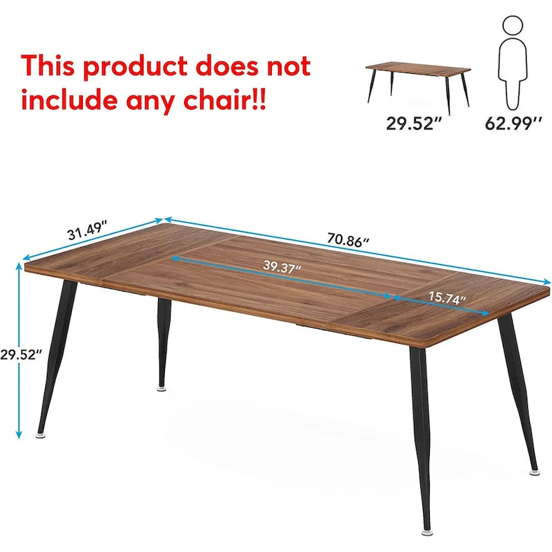 Rectangular Dining Table for 6 to 8, MDF Top with Metal Legs, Brown or Faux Marble