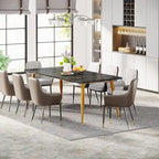 Rectangular Dining Table for 6 to 8, MDF Top with Metal Legs, Brown or Faux Marble