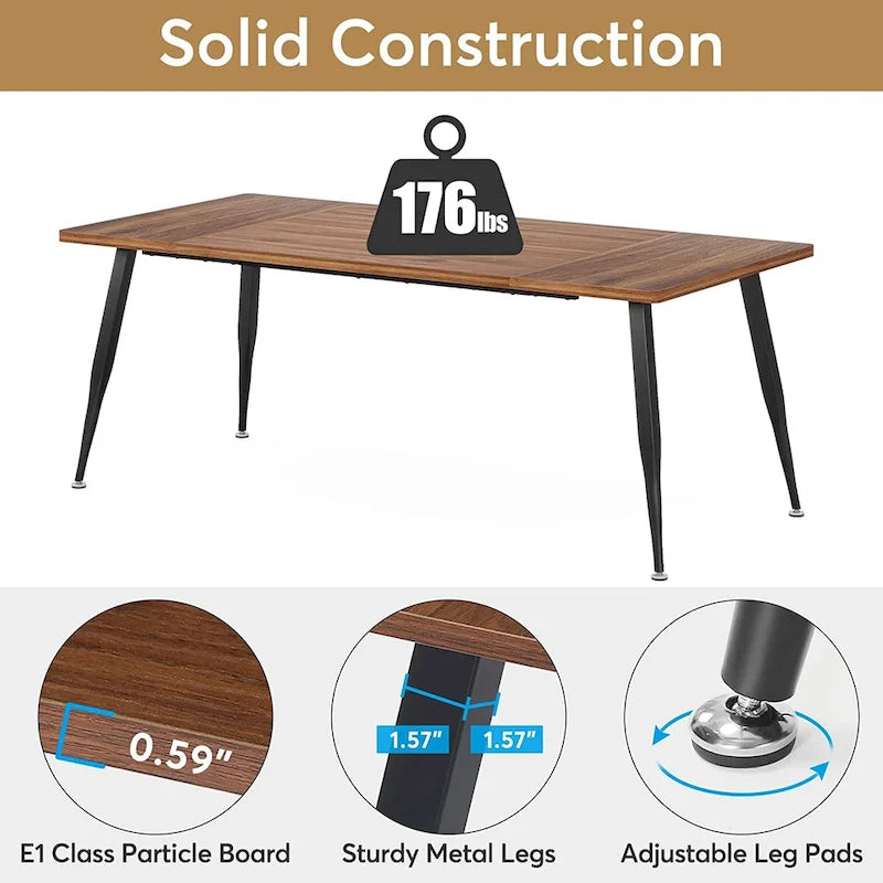 Rectangular Dining Table for 6 to 8, MDF Top with Metal Legs, Brown or Faux Marble