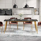 Rectangular Dining Table for 6 to 8, MDF Top with Metal Legs, Brown or Faux Marble