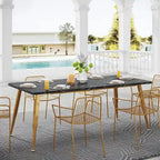 Rectangular Dining Table for 6 to 8, MDF Top with Metal Legs, Brown or Faux Marble