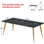 Rectangular Dining Table for 6 to 8, MDF Top with Metal Legs, Brown or Faux Marble