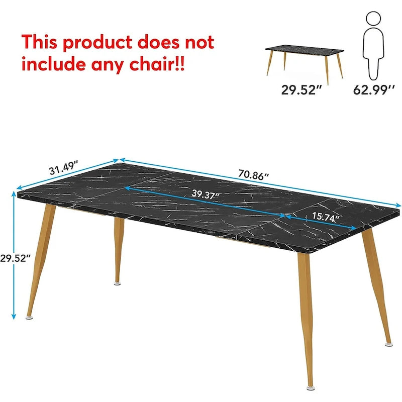 Rectangular Dining Table for 6 to 8, MDF Top with Metal Legs, Brown or Faux Marble