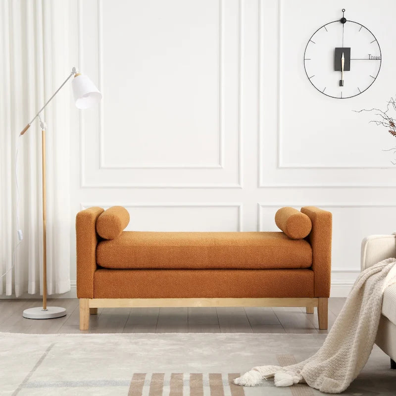 Upholstered Bench with Fluted Wood Legs and Foam Cushion, Multiple Colors